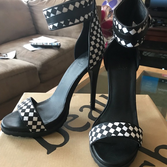 black and white checkered heels